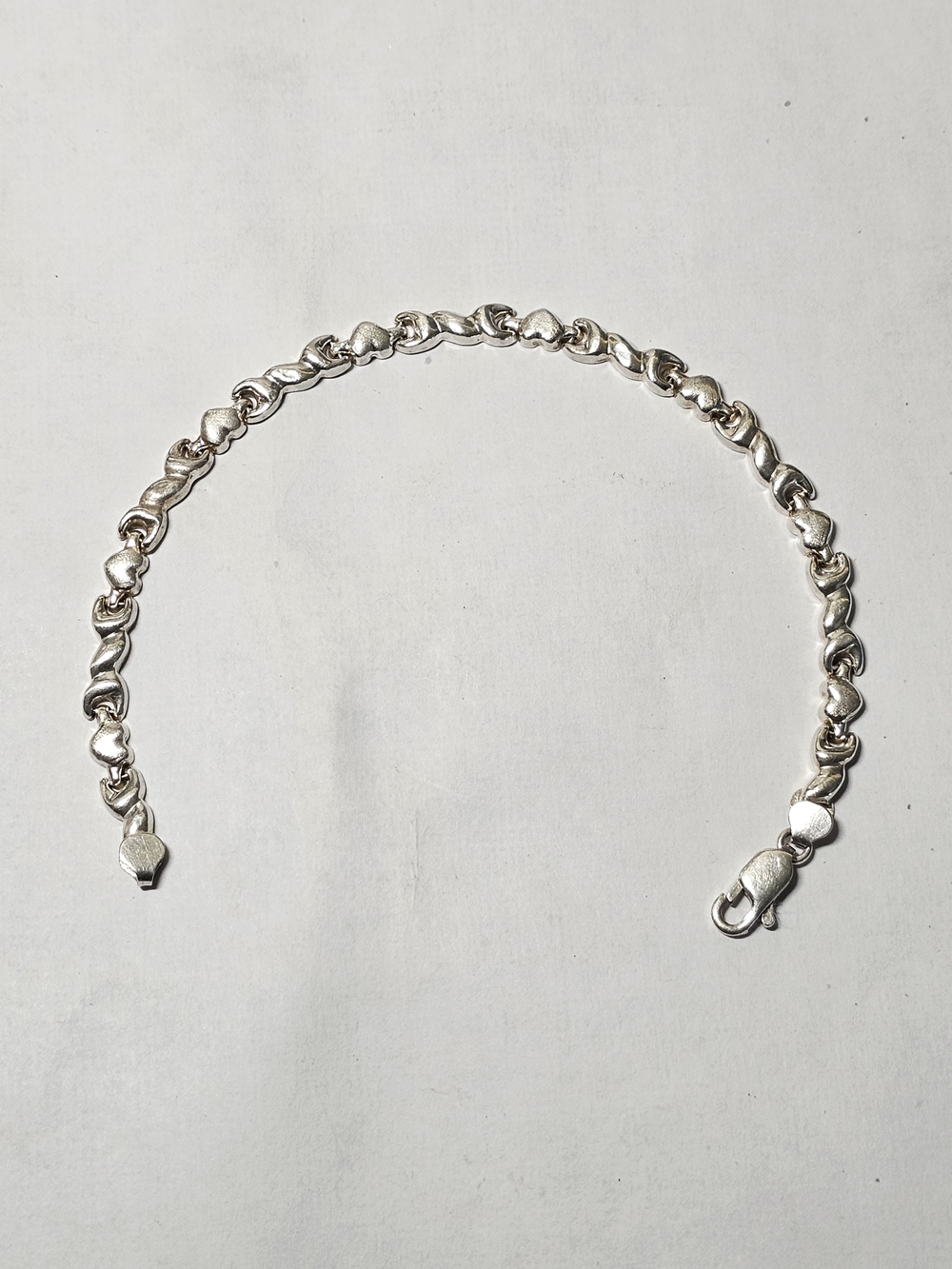 Sterling Silver 925 Heart Link Bracelet - 8" Length